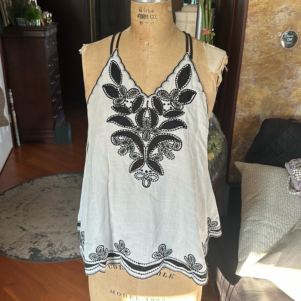 Anthro Strappy Embroidered Top